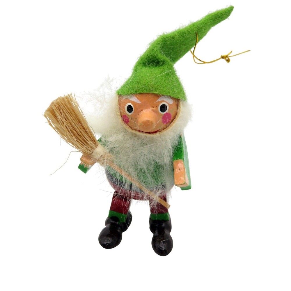 Vintage Wooden Gnome Elf Christmas Ornament